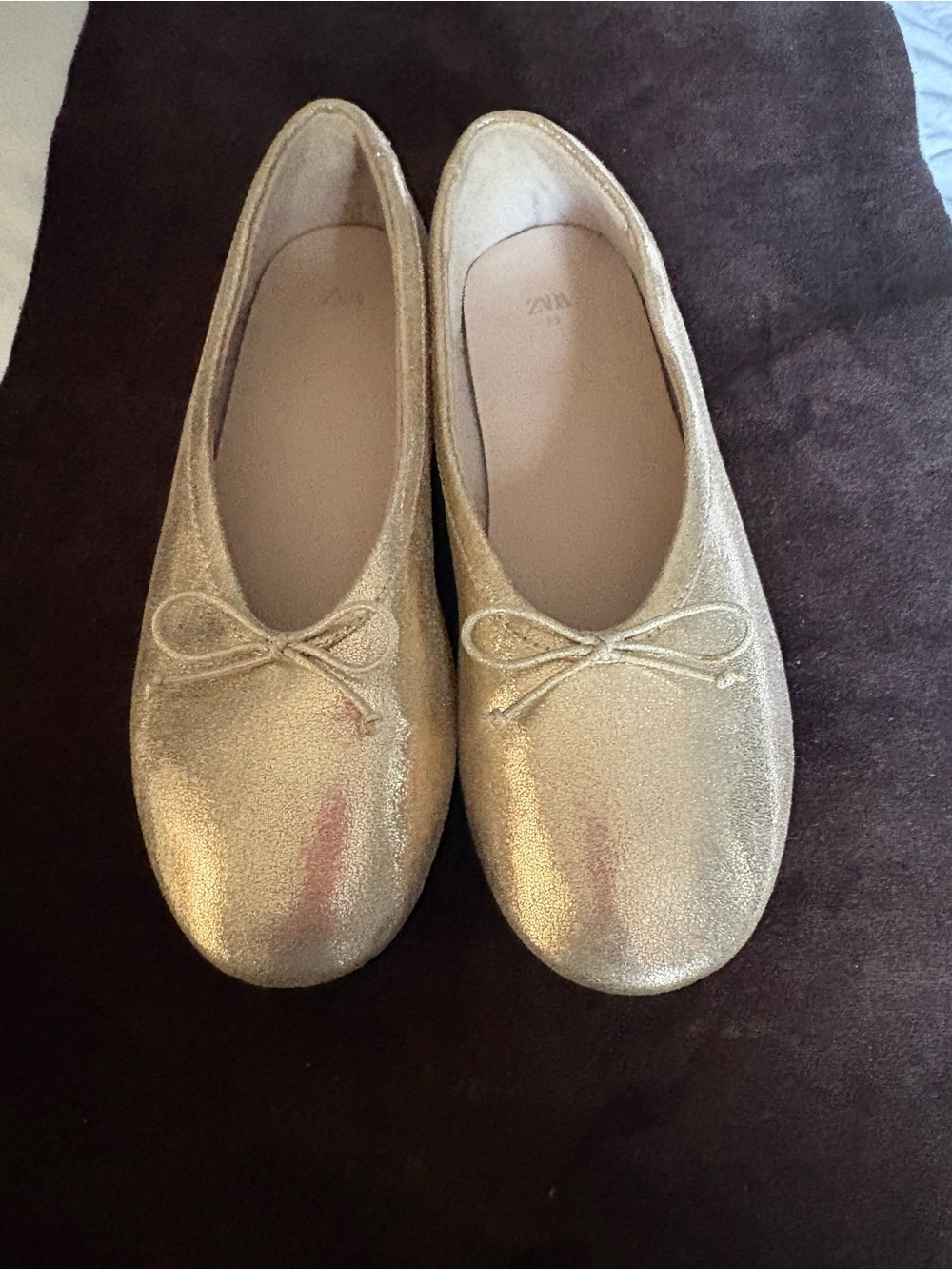 Zara Metallic Gold Bow Ballet Flats